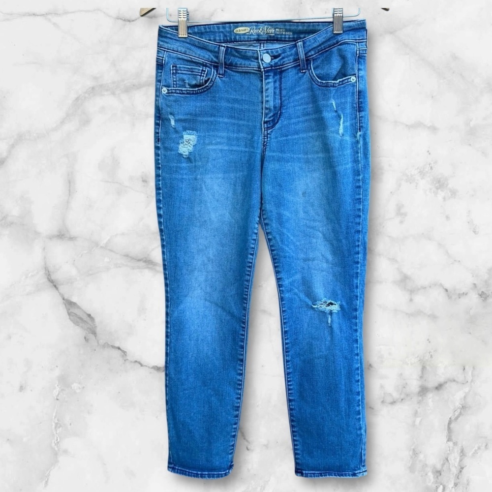 Old Navy The Rock Star Mid-Rise Taille Mid-Basse Blue Distressed Women’s Jeans